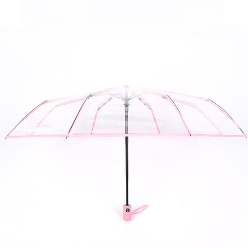 Automatic Folding Umbrella - Compact 3-Fold Clear PVC Canopy with Colorful Handle
