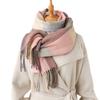 Koreanische Version Kontrastfarbiges Karomuster Langer Herbst- und Winterwarmschal Damenstola Vielseitiger Pendlerschal mit Fransen Imitat Kaschmirschal