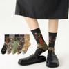 Thin Girls Mid-calf Socks Revivalism Retro Style Sock Women French Style Floral Tube Socks  Female