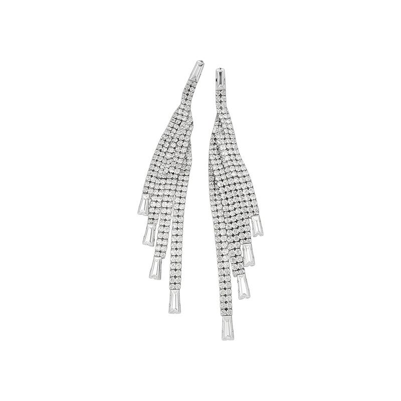 Silver Needle Luxury Zirconia Diamond Tassel Stud Earrings - Elegant European & American Design for Women