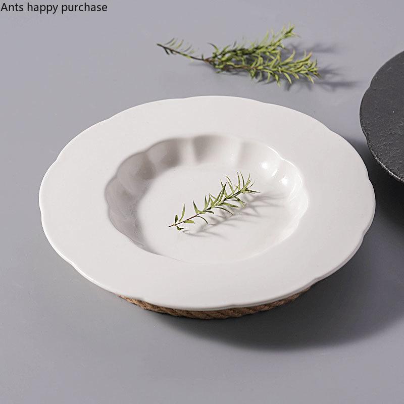 White Ceramic Dinner Plate Restaurant Tableware Dessert Plate Soup Plates Fruit Salad Bowl Dim Sum Dish Snack Tray Western Plate