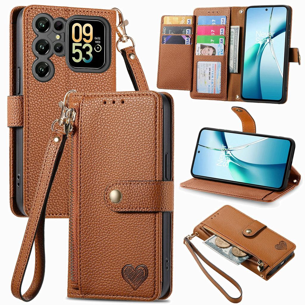 For Oukitel C62 Case RFID Blocking Zipper Pocket Leather Wallet Phone Cover with Strap