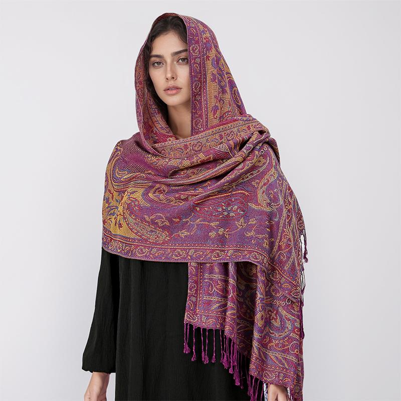 Paisley Pashmina Shawl Scarf Women Jacquard Cashew Printed Scarves Flowers Borders Female Tassel Blanket Wraps Ethnic Shawls