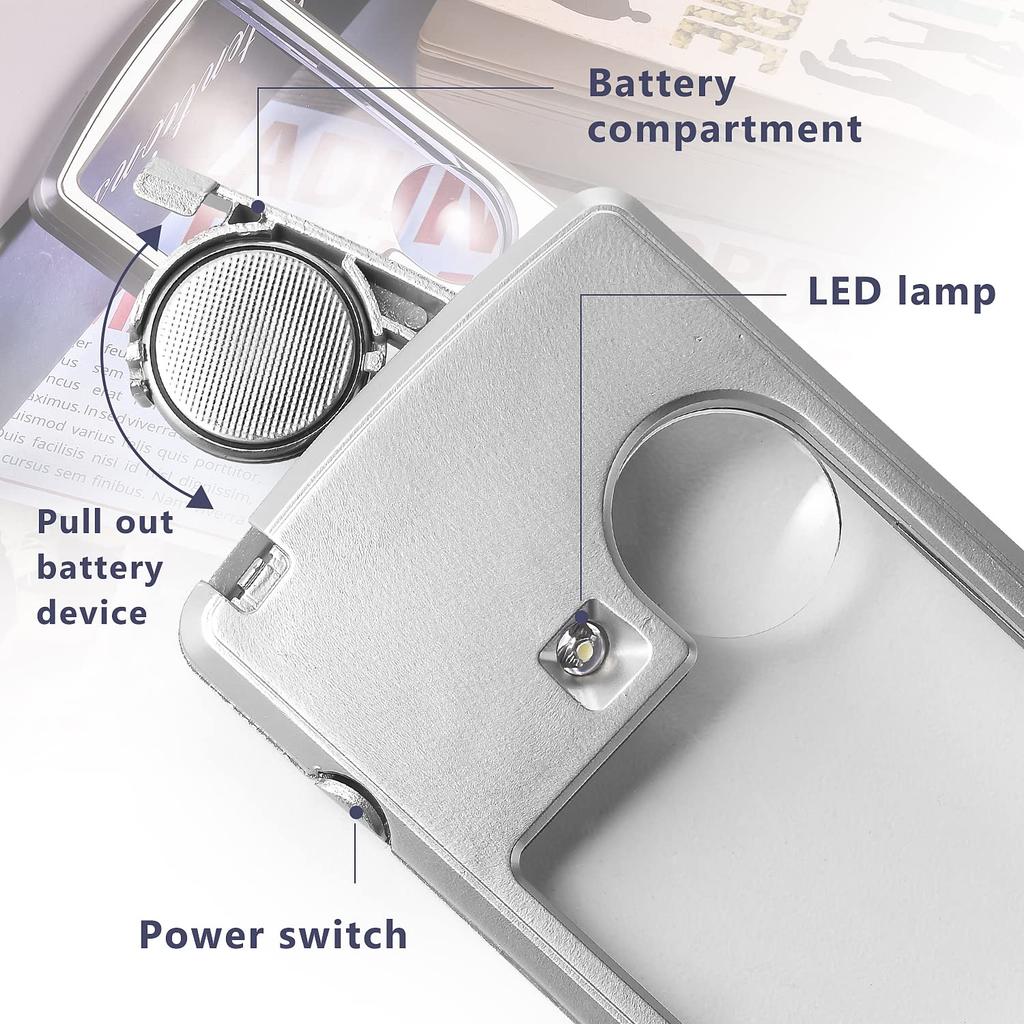3X 6X Mini Pocket Magnifying Glass with LED Light Illuminated Magnifier Jewelry Loupe Square Lens For Jewelers Seniors Reading