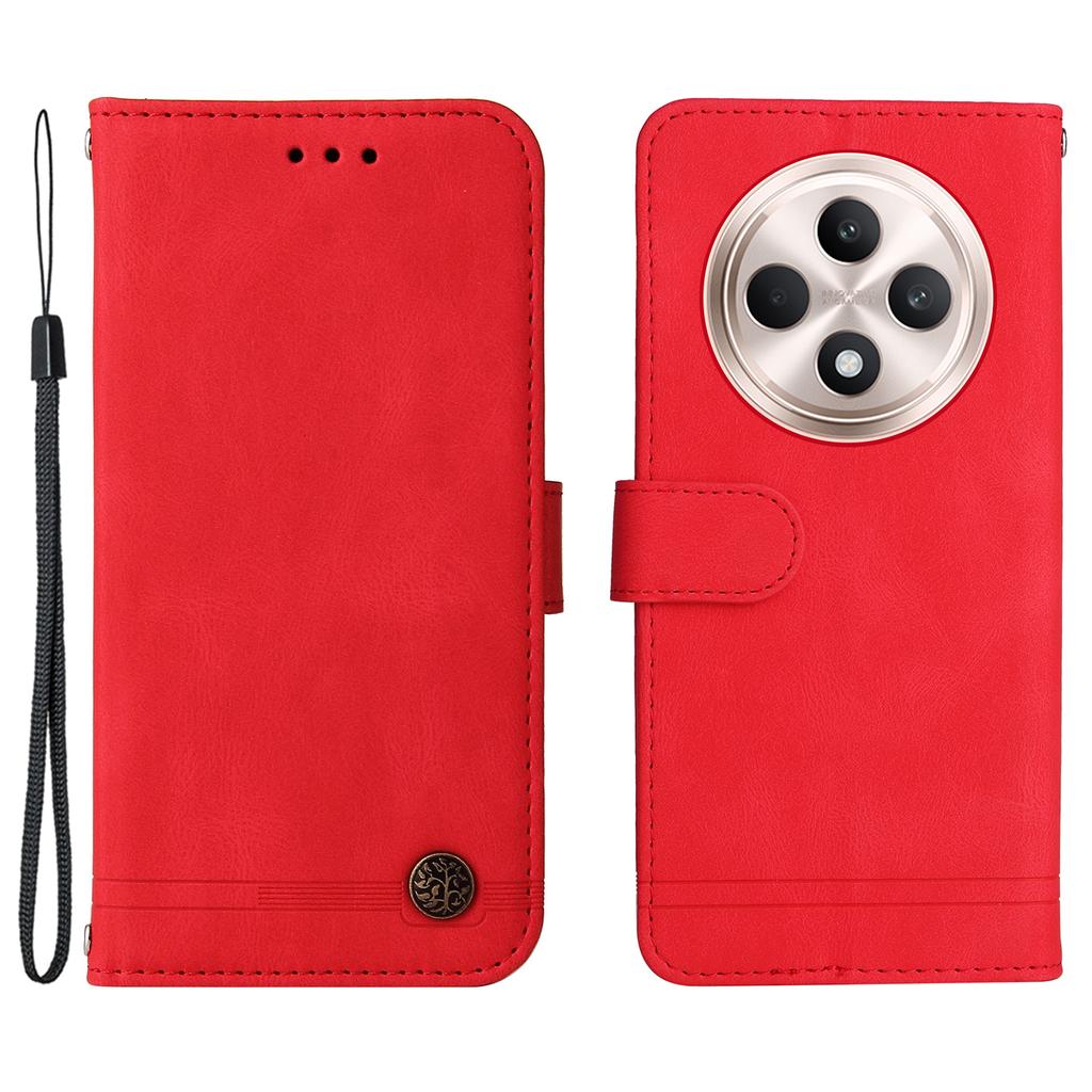 Für Oppo Reno12 F 5G Leder-Brieftaschenhüllen Hautgefühl Handyhülle Ständer mit Riemen
