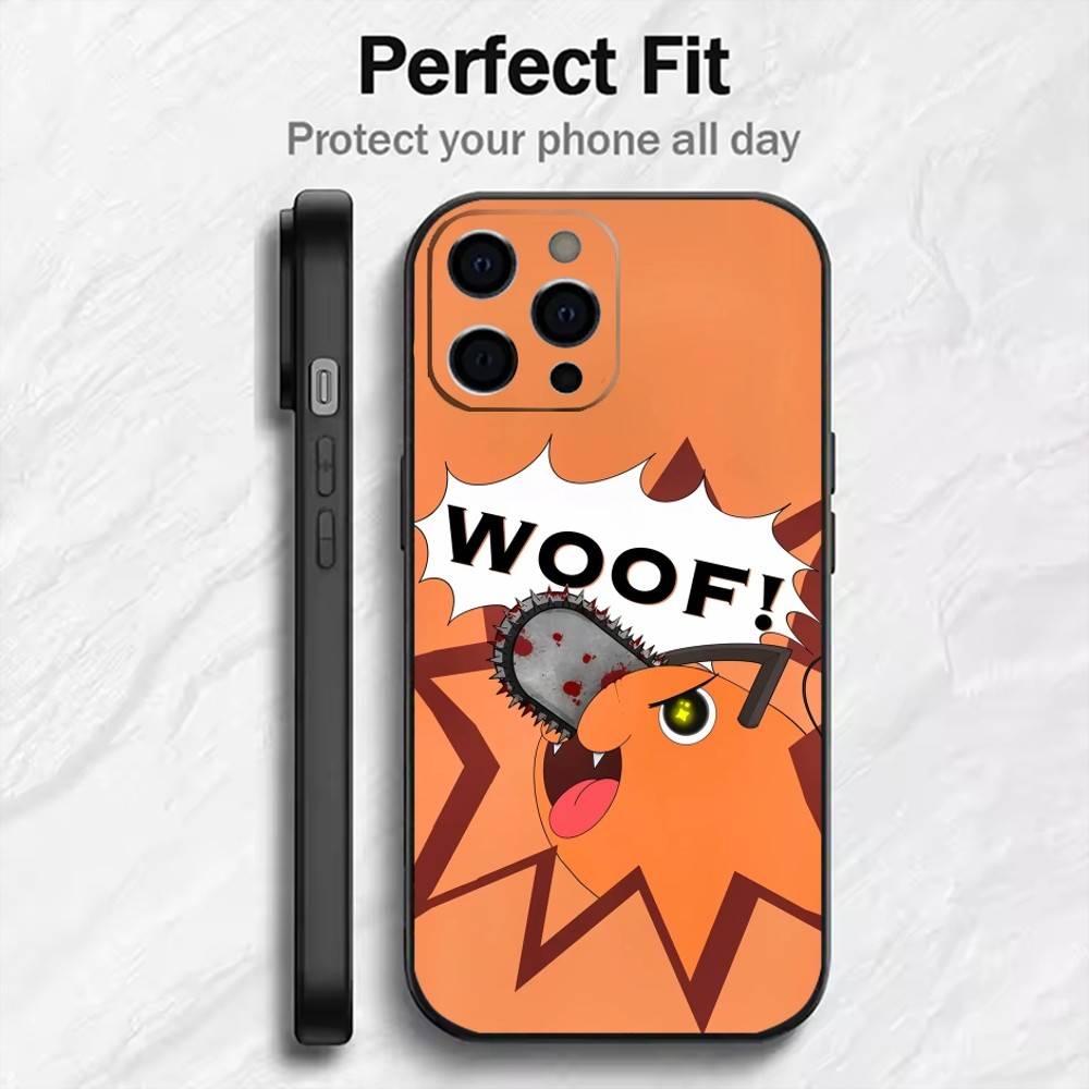 Anime P-Pochita  Phone Case For iPhone17,16,15,14,13,12 Plus,Max Soft Silicone Black Cover