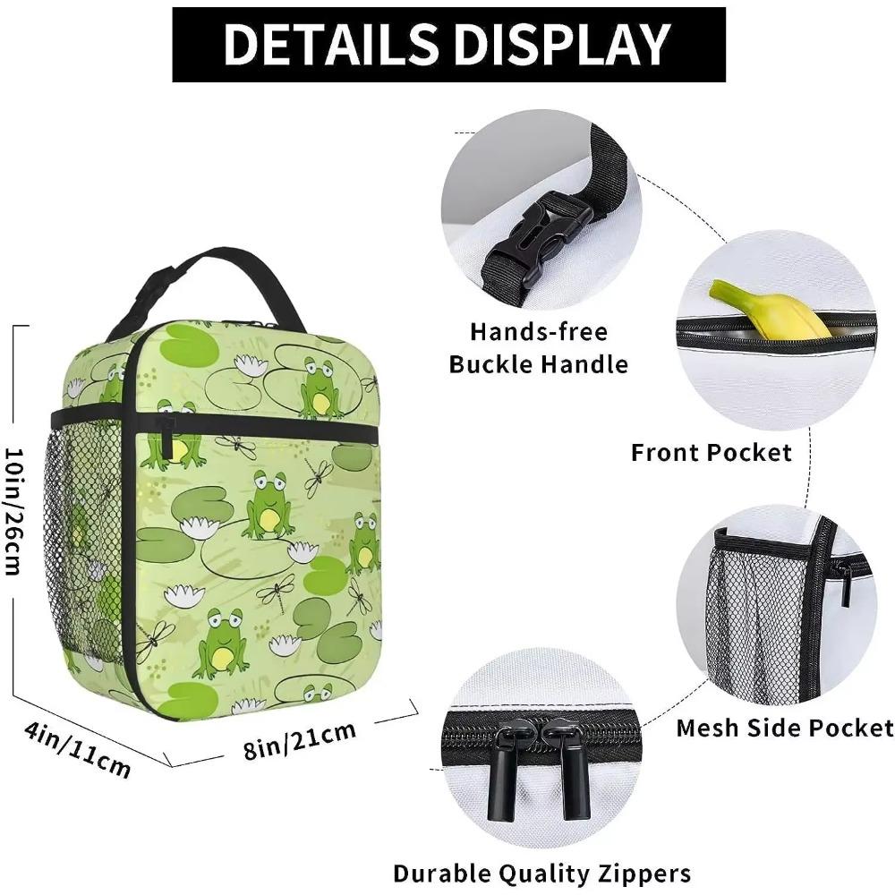 Frog and Dragonfly Lunch Bag for Men Women Tote Insulated Cooler Bags Reusable Lunch Box for College Work Office Picnic