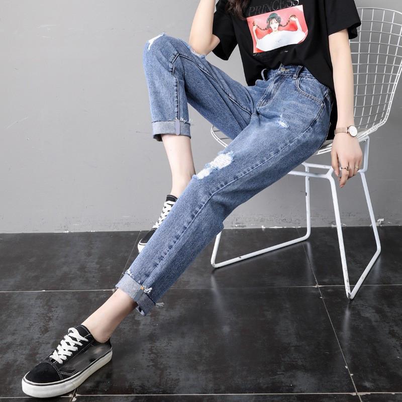 Ripped Nine Point Jeans Women's Loose Summer Thin Section High Waist Straight Pants