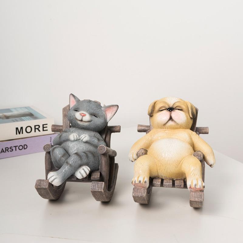 2026 New Recliner Cat Dog Animal Resin Decoration for Home Office Healing Desktop Gift Decoration Decorative Car Model Ornaments
