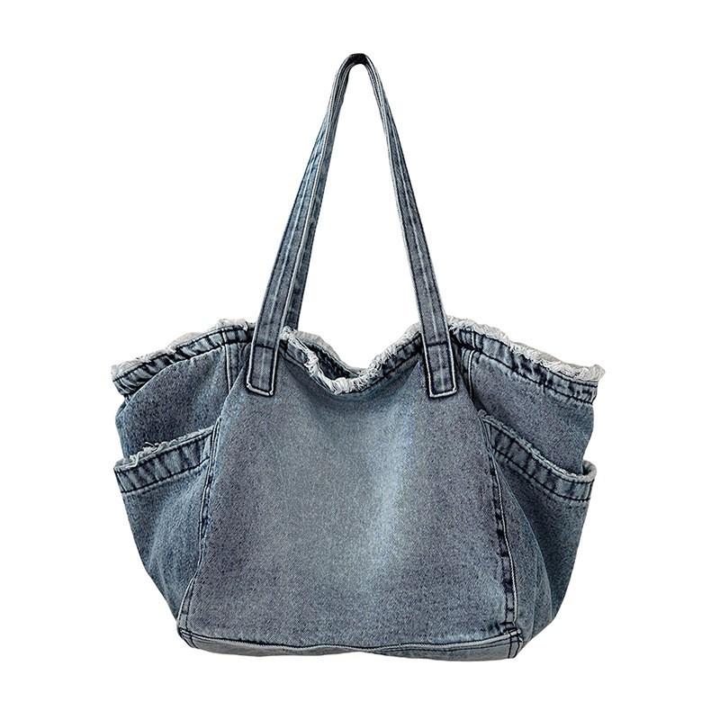 

Ins Style Niche Washed Multi-pocket Denim Cloth Bag Women s Large Capacity Relaxed Underarm Commuting Shoulder світло-синій колір