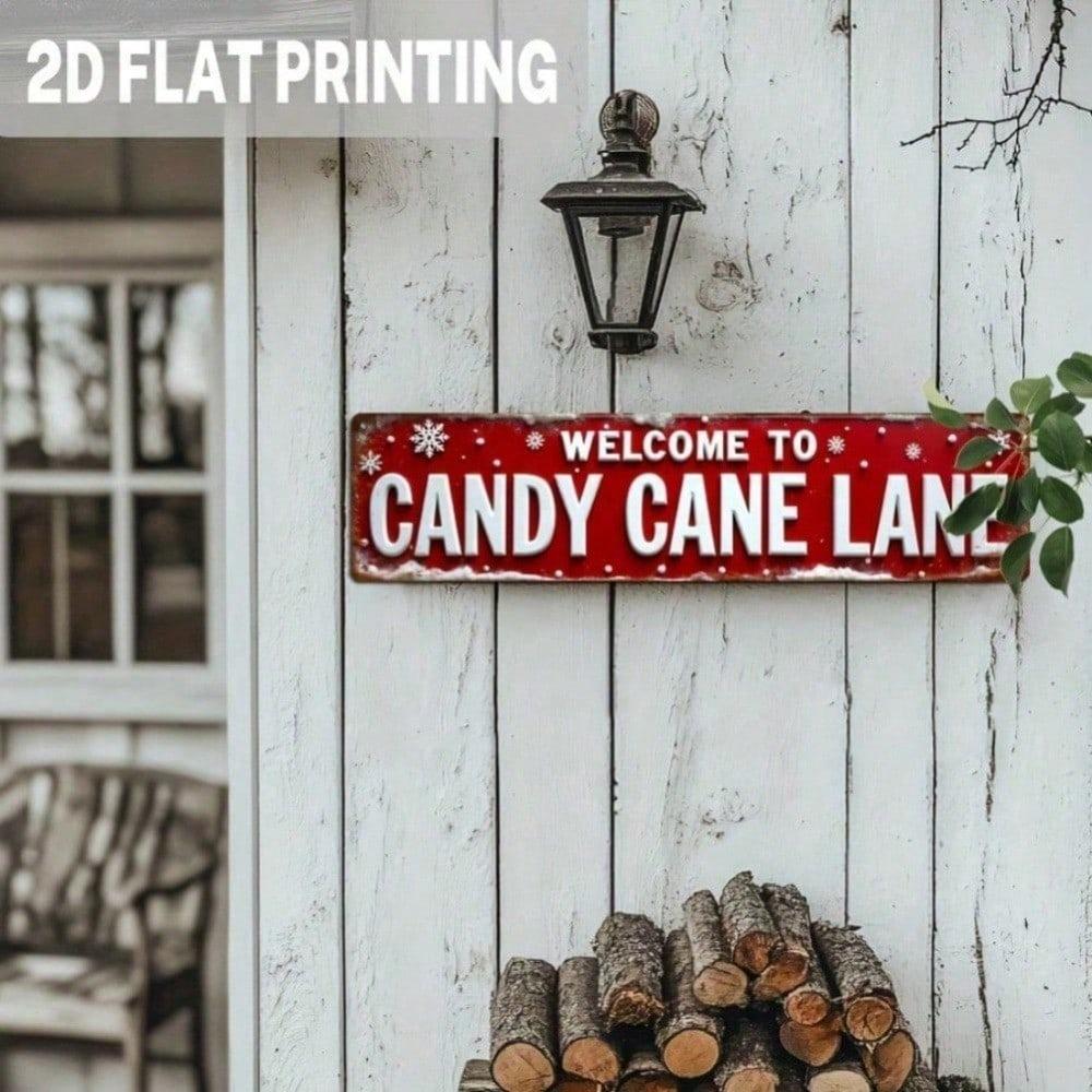 Vintage Metal Sign Candy Cane Lane Retro Christmas Wall Decor