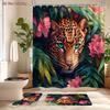 4Pcs Tropical Leopard Shower Curtain Set with Non-Slip Bath Mat, Toilet Lid Cover, Contour Rug & 12 Hooks, Bathroom Decor