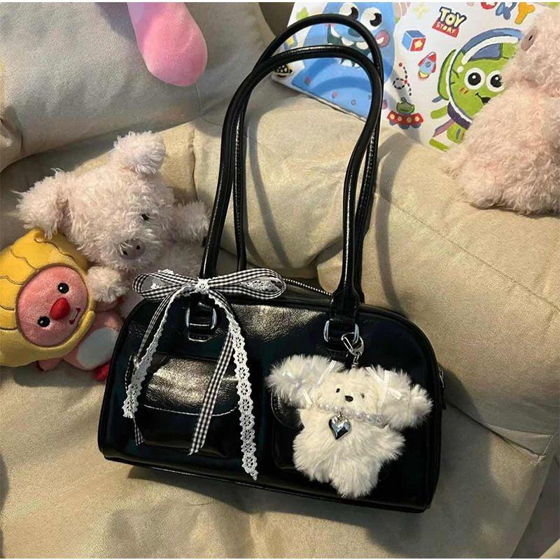 

Xu Yunzhen South Korea Niche Style Boston Tote Underarm Bag Black(Send ribbon)