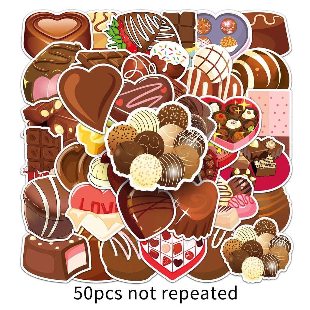 50 Cartoon Chocolate Stickers: Cute, Waterproof Graffiti for Children's Diaries, Suitcases, and Phone Cases