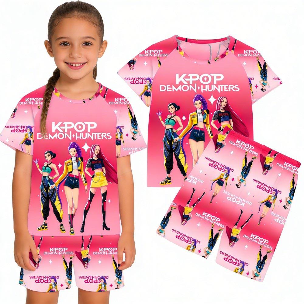 Boys Girls Pajamas Sets Summer Kids Pjs Short 3 5 6 7 8 9 10 11 12 Years Funny Toddler Pyjamas Kpop Demon Hunters Child Clothing