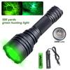 Powerful 500Yards C8s Professional Green Red Hunting Flashlight 1-Mode Torch USB Rechargeable Lantern+Switch+Mount+18650+Charger