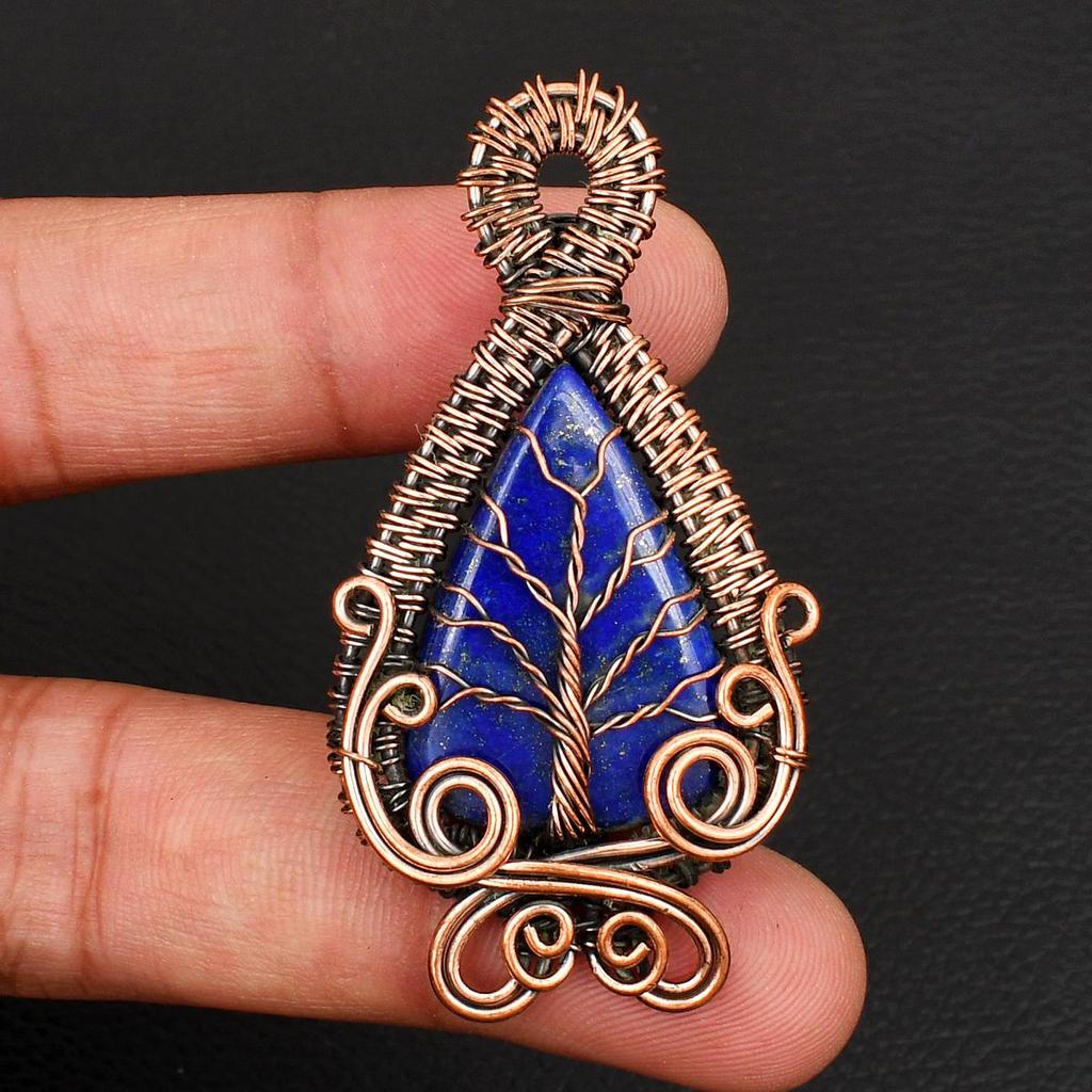 Handmade Tree of Life Copper Wire Wrapped Pendant Lapis Lazuli Gemstone Copper Jewelry Unique Boho Pendant Gift for Her