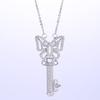 Full Paved Hollow Butterfly Top Key Shaped Pendant Women Cable Chain Clavicle Necklace