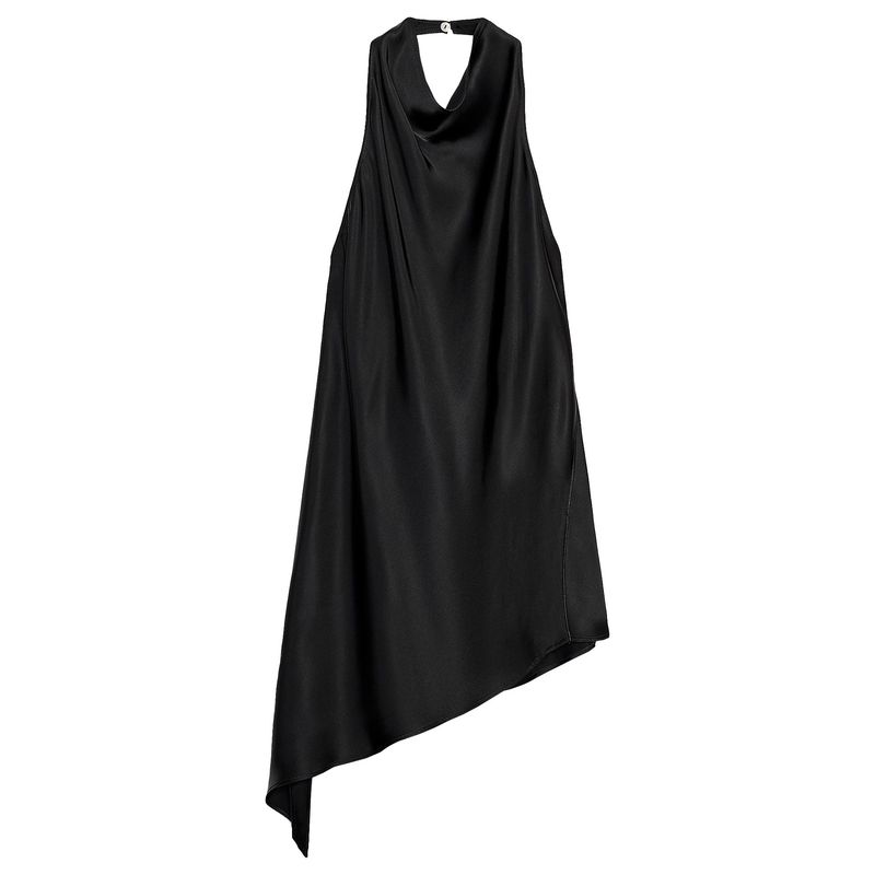 Zaprha 2025 Summer New Arrival Asymmetric Silk Satin Texture Sleeveless Hanging Collar Tops Fancy 2754100