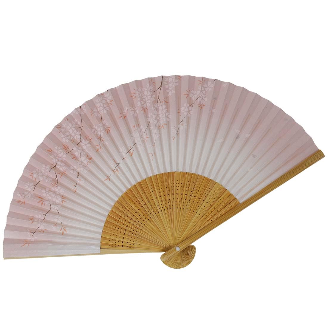 

Kimono painted made in white bamboo with carved pearl cherry blossom [Stylish Iroha] High-quality fan, Japan, details, finish, design, scented. рожевий