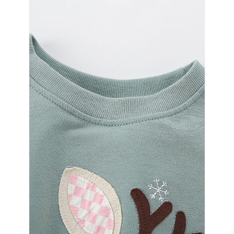 Girls' Autumn Sweatshirt 2025 New Children's Grass Green Snowflake Deer Long-Sleeve T-Shirt Girl Foreign Trade Cartoon Top 3