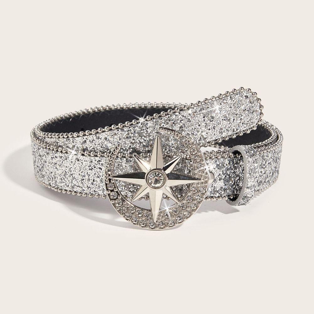 Y2K Bling Rhinestone Belt Luxury Design Waist Strap Fashion Moon Star Buckle Belt