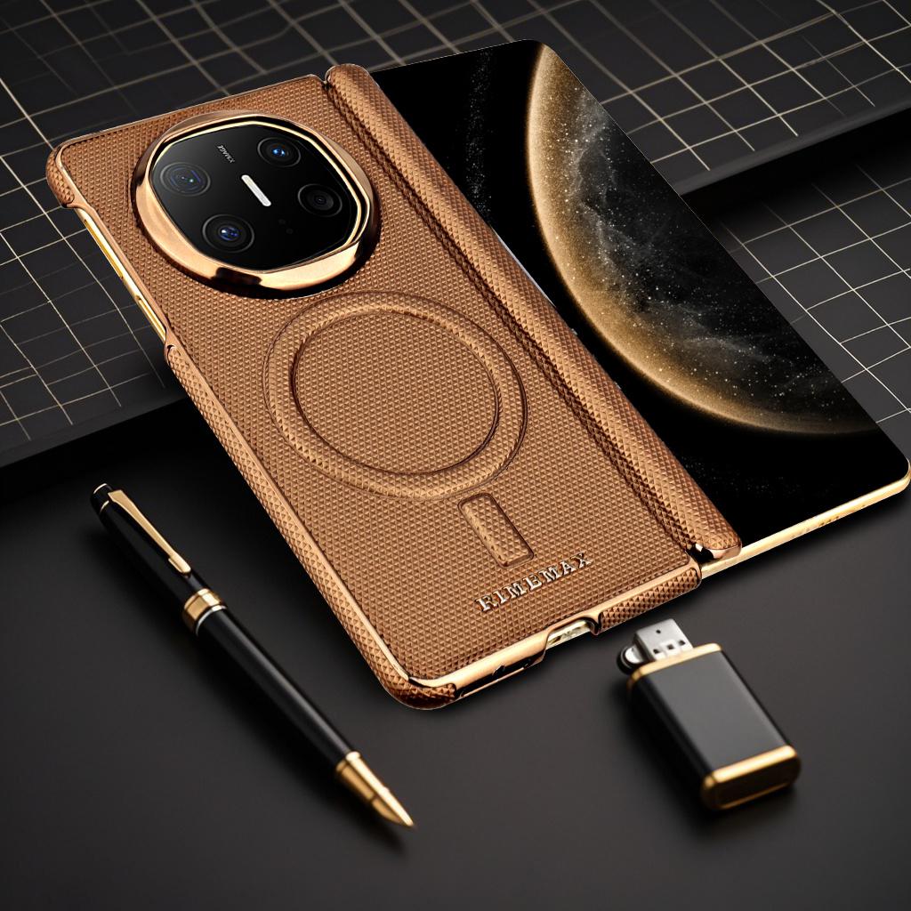 Luxury Skin Feel Textured Leather Case For Huawei Mate X6 X5 X3 Strong Magsafe Hinge Protection Straight-edged Arc Leather Cover