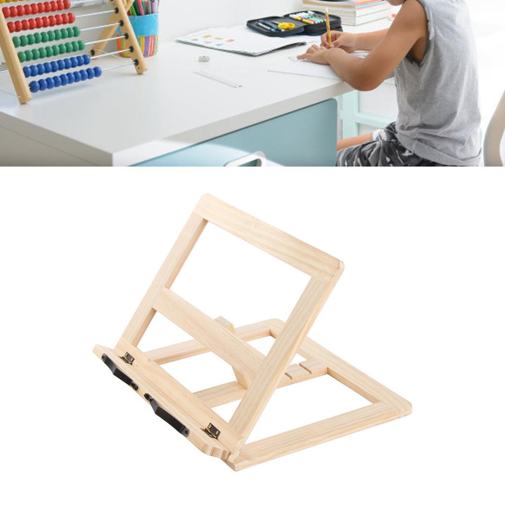 Wooden Book Stand Adjustable Book Holder Reading Stand Recipe Cookbook Holder for Kid Adult Home Iron Clip