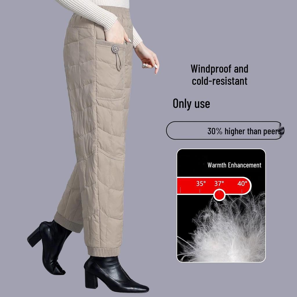 Women's Windproof Warm Bootcut Pants: Italian Lightweight, Fashionable, Versatile, and Casual with Spliced Design.