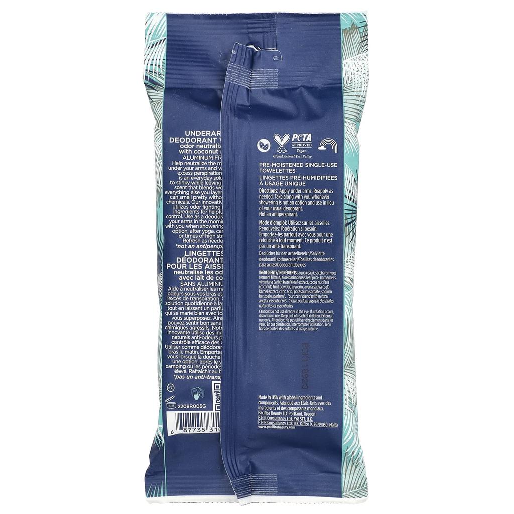 Chusteczki dezodorujące pod pachy, Mleko kokosowe, Chusteczki nawilżane, 30 sztuk