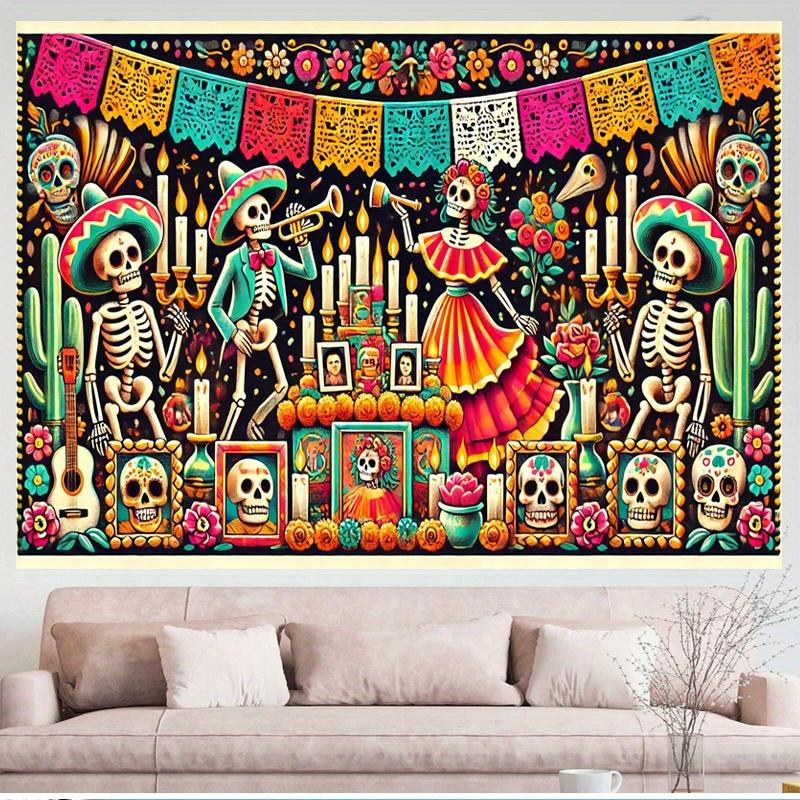 One Polyester Backdrop for the Day of the Dead Celebration, 5x7 Feet, Day of the Dead Altar Bannerzyc