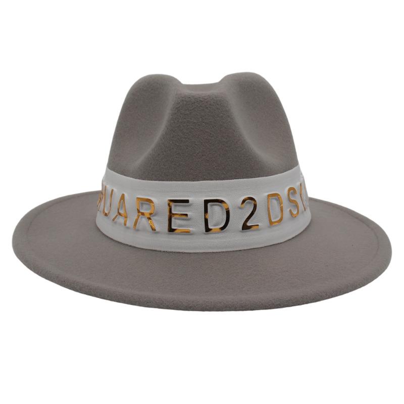 Европейский и американский стиль Английский алфавит Цилиндр Новый шерстяной фетровый шляпа Шар Бар Джазовый шляпа Модный шляпа L（58-60cm） светло-серый