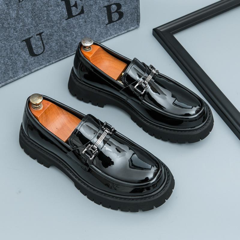 Fashion Luxury Men Thick Bottom Loafers Slip on Leather Shoes Black Casual Business Dress Shoes Mens Wedding Party Office Fashion Shoes