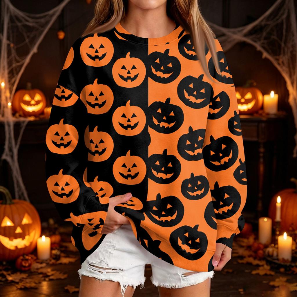 Women's Fashion Casual Halloween Print Round Neck Sweatshirt