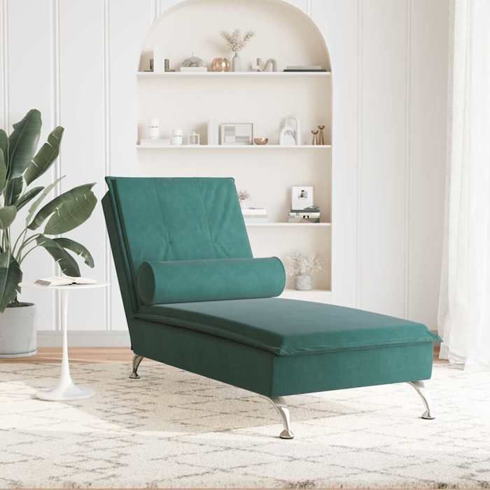 VidaXL Massage Lounge Chair with Dark Green Velvet Bolster, Long Sofa Chair, Bedroom Chaise Lounge, Chair 379452