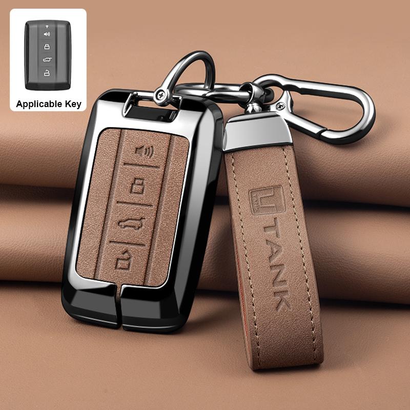 Zinc Alloy leather Car Key Case Cover Shell Fob for GWM Tank 300 500 Protective Remote Key Bag Keychain Car Interior Accessories