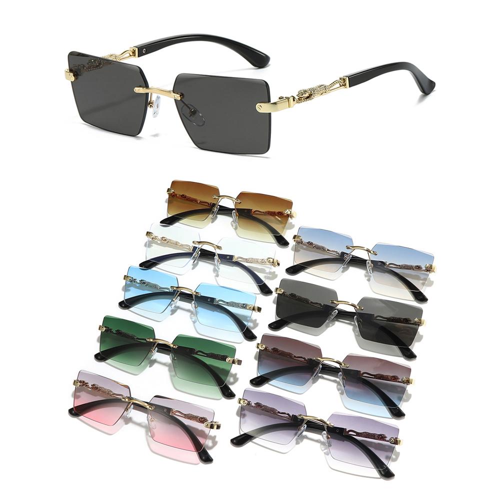 New Fashion Rimless Square Sunglasses Cut Edge UV400 Leopard Decorative Shades Gradient Lens Sun Glasses for Women & Men