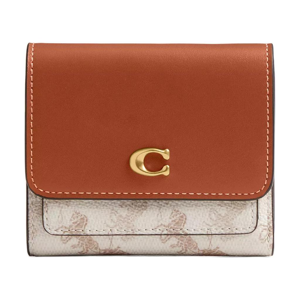 New COACH Mira Coated Canvas With Calfskin Wallet Small Women's Chalk Gray & Brown CAT57-B4RGL