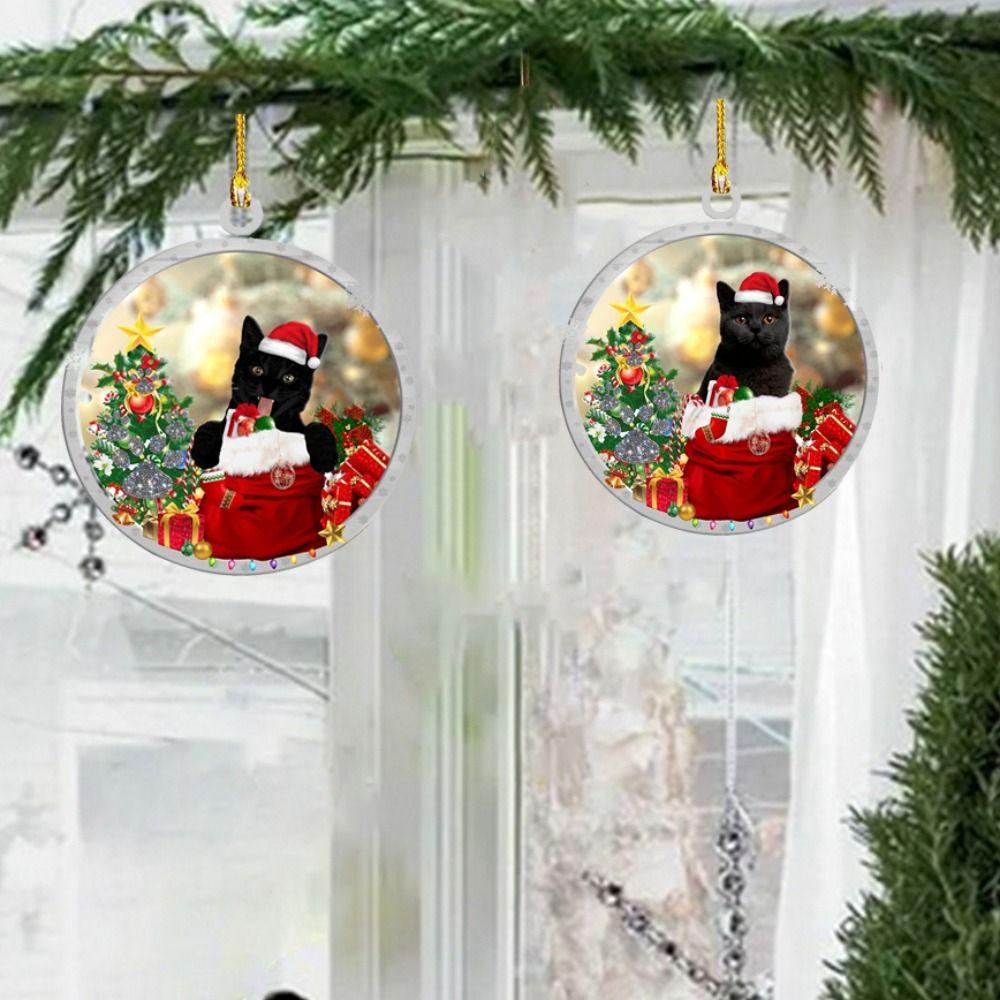 Cartoon Christmas Black Car Keychain Vibrant Black Cat Christmas Ornaments  Rearview Mirror