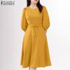 ZANZEA Women Casual Round Neck Loose Half Sleeve Dress