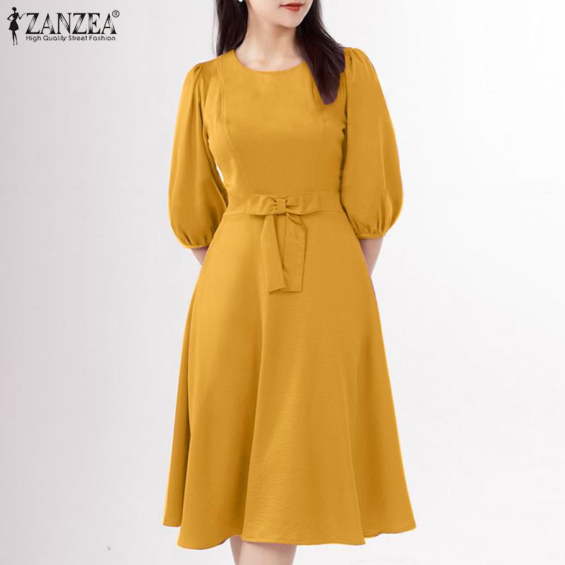 ZANZEA Women Casual Round Neck Loose Half Sleeve Dress