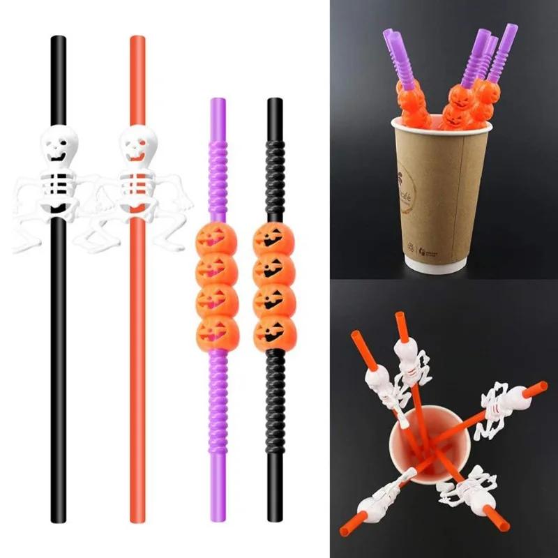 5 Pcs / Pack Creative Personality Halloween Pumpkin Skull Skeleton Straw Bar KTV Restaurant Accessories Reusable