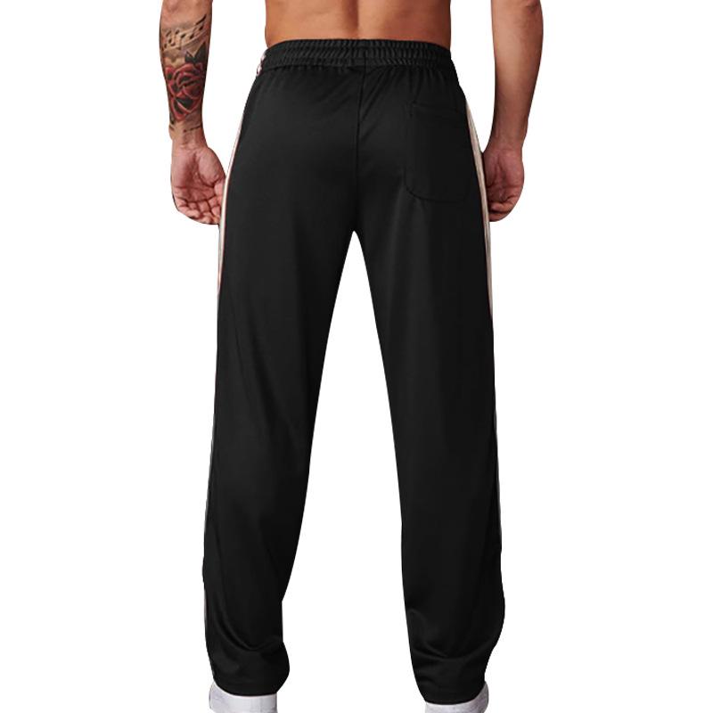 Men's Black & White Striped Patchwork Streetwear Fitness Pants