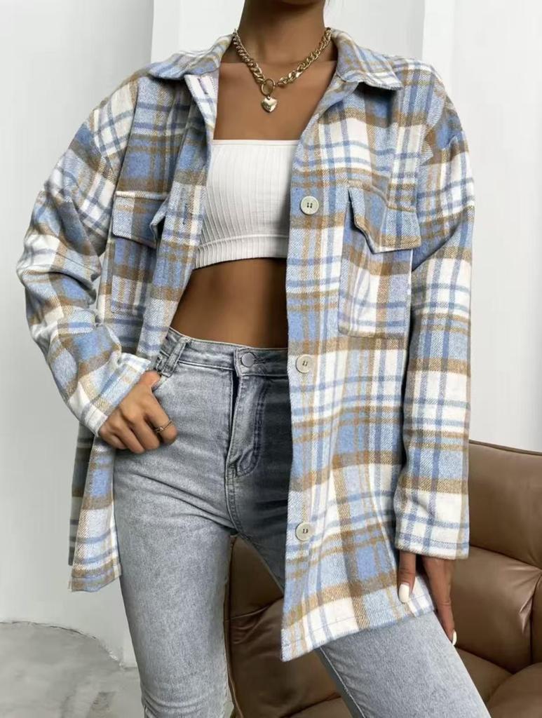 2025 European & American Women's New Flannel Plaid Casual Loose Shirt Jacket