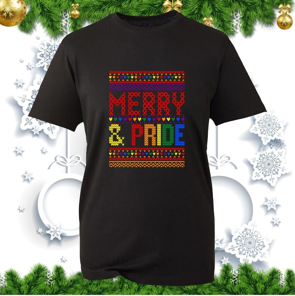 Merry And Pride Funny Lgbt Christmas Tshirt Gay Xmas Festive Pride Ugly Tee Top