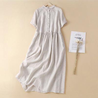 Loose Splicing Solid Color Short-sleeved Dress Women's Mid-length Shirt