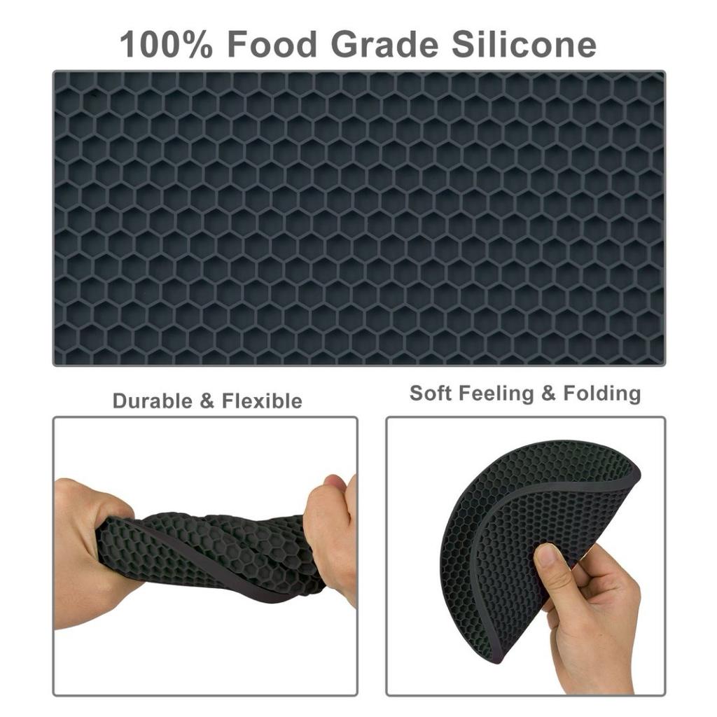 2 Pack Silicone Trivet for Hot Dishes Non Slip Pot Holders Heat Resistant Silicone Hot Pads for Kitchen Round (Grey)