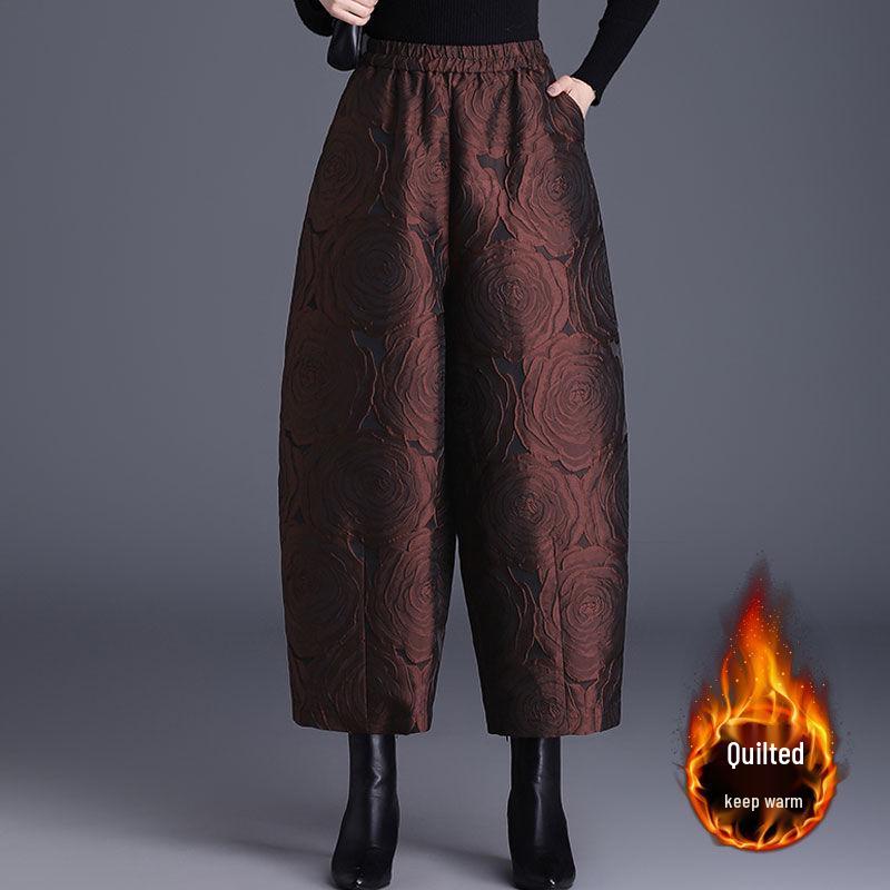 

Рельефные жаккардовые гаремные брюки с хлопковой подкладкой: Женские зимние свободные широкие брюки в стиле фонарик. 4XL