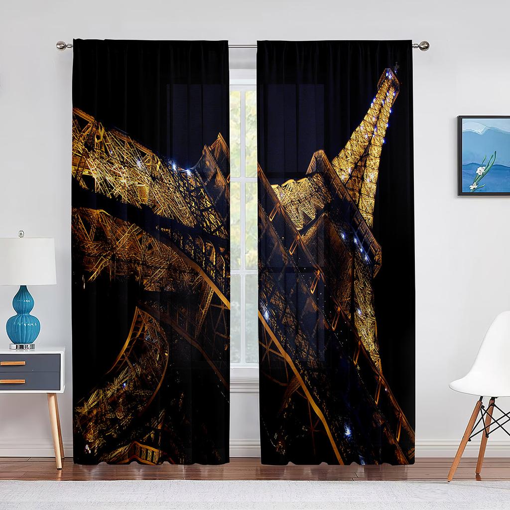 Paris Eiffel Tower Trees European City Landscape Voile Curtain Window Treatment Tulle Curtains for Living Room Sheer Curtains