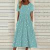 Dámské letní šaty s krátkým rukávem Ležérní květinový potisk Midi šaty s kulatým výstřihem a kapsami Splývavé plážové letní šaty do A